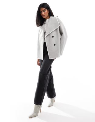 4th & Reckless Wool Look Oversized Lapel Jacket With Contrast Stitch In Gray