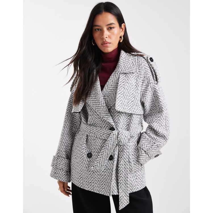 4th & Reckless wool look tweed wide sleeve belted trench