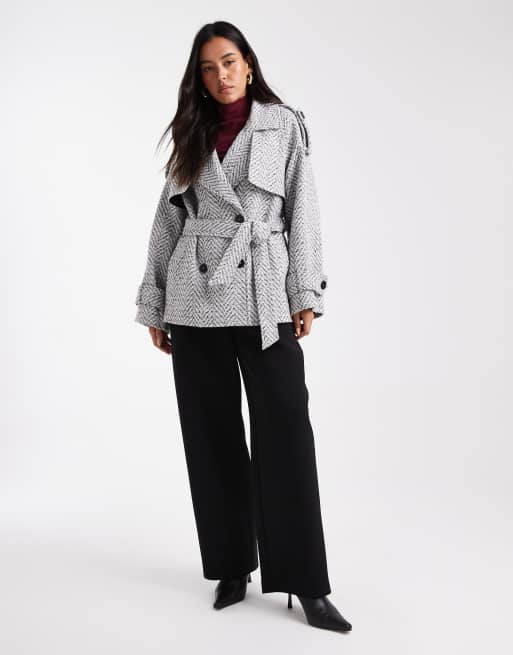 4th & Reckless wool look tweed wide sleeve belted trench