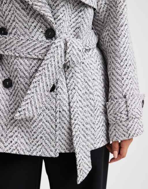 4th & Reckless wool look tweed wide sleeve belted trench coat in gray, 3 of 4