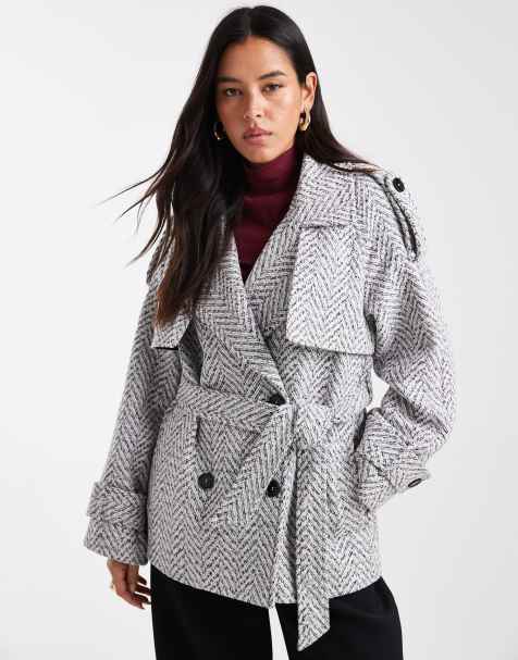 4th & Reckless wool look tweed wide sleeve belted trench coat in grey - view 1