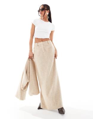 wool maxi skirt in beige - part of a set-Neutral