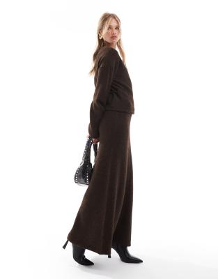 4th & Reckless Wool Mix Fluffy Knit Maxi Skirt In Brown