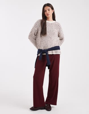 4th & Reckless Wool Mix Textured Wide Sleeve Crew Neck Sweater In Red