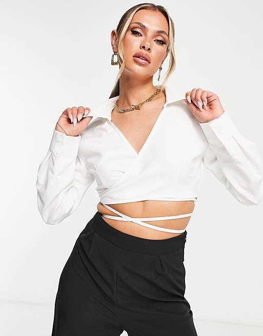 4th & Reckless wrap crop shirt in white