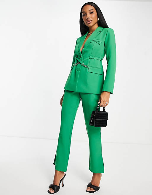 4th & Reckless wrap front tailored blazer co ord in green | ASOS