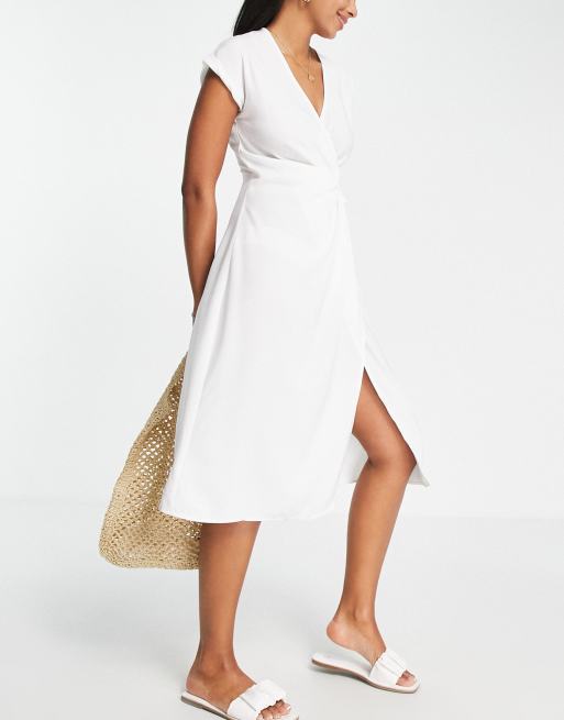 4th Reckless wrap over midi beach summer dress in white stripe
