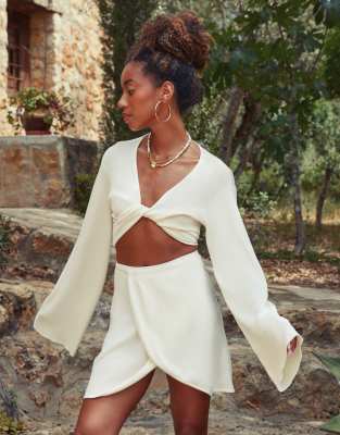 4th & Reckless X Amaka Hamelijnck coast fine sheer knit co-ord skirt in  white