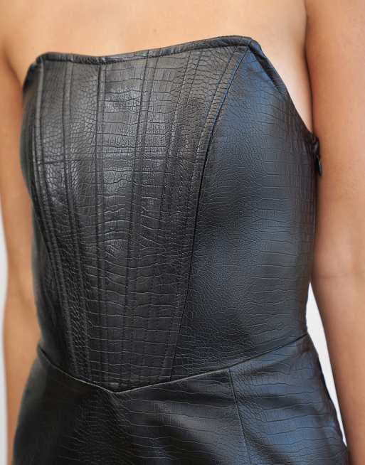 4th & Reckless x Elsa Hosk leather look mini dress in black, 3 of 4