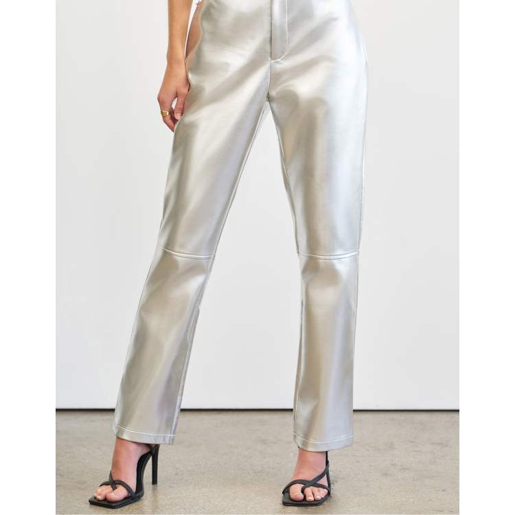 4th & Reckless x Elsa Hosk straight leg leather look trousers in