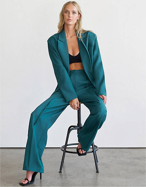4th & Reckless x Elsa Hosk tailored trouser co ord in teal