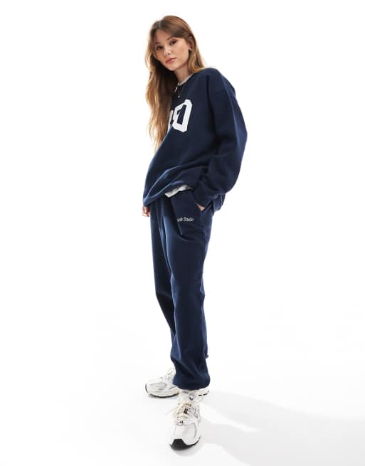 4th & Reckless x Felicia Wedin Apres Ski cuffed sweatpants with embroidered logo in navy - part of a set 