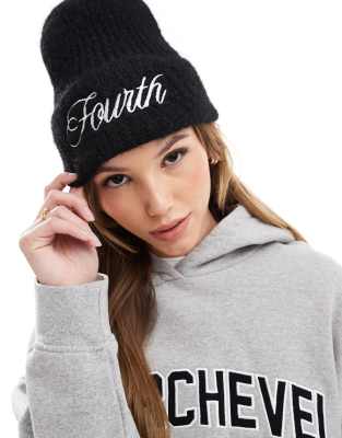 4th & Reckless X Felicia Wedin Apres Ski Embroidered Logo Knit Beanie In Black