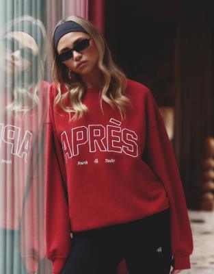 4th & Reckless 4th & Reckless x Felicia Wedin Apres Ski embroidered logo sweatshirt in red