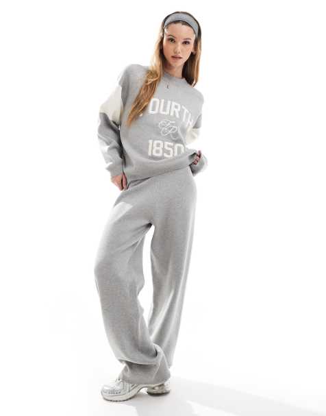 4th & Reckless x Felicia Wedin Apres Ski fourth 1850 logo knit contrast sleeve jumper and trousers co-ord in grey - view 1