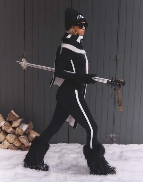 4th & Reckless x Felicia Wedin - Apres Ski - Indra - Active - Legging met contrasterende bies in zwart, deel van co-ord set - view 1