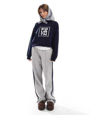 4th & Reckless X Felicia Wedin Apres Ski Jacquard Knit Logo Sweater In Navy