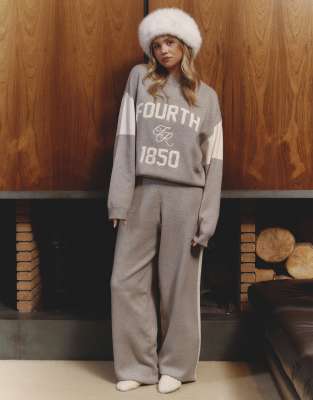 4th & Reckless 4th & Reckless x Felicia Wedin Apres Ski knitted side stripe trouser co-ord in grey