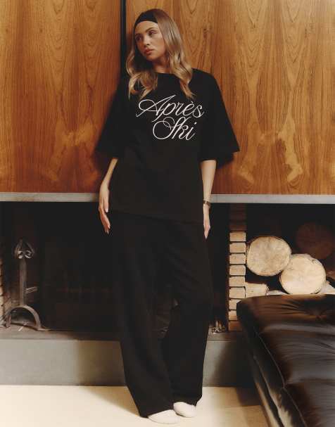 4th & Reckless x Felicia Wedin Apres Ski knitted wide leg trouser co-ord in black