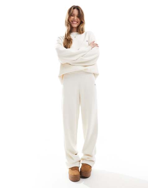 4th & Reckless x Felicia Wedin Apres Ski knitted wide leg trouser co-ord in cream