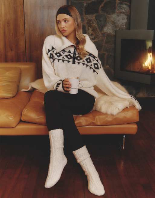 4th & Reckless x Felicia Wedin - Apres Ski - Maglione Fair Isle color crema con zip corta