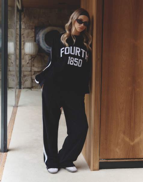 4th & Reckless x Felicia Wedin - Après-Ski - Pantalon de jogging d'ensemble ample en velours avec bande latérale - Noir - view 1