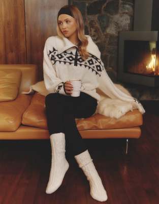 4-й и бесшабашный свитер кремового цвета Felicia Wedin Apres Ski quarter на молнии fairisle 20390₽