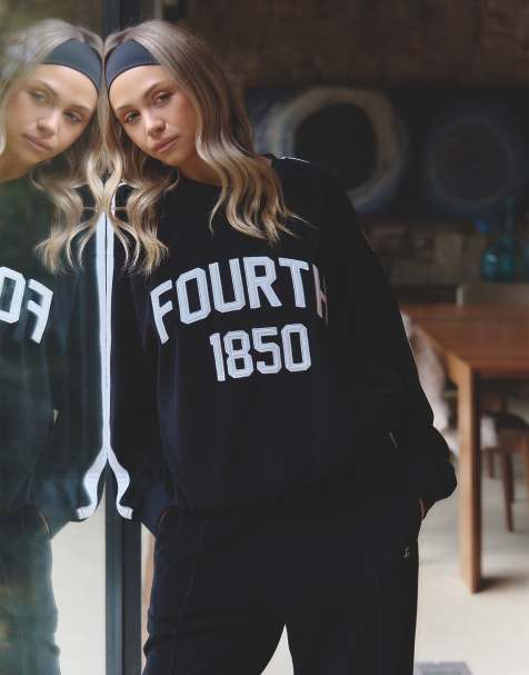 4th & Reckless x Felicia Wedin - Après-Ski - Sweat d'ensemble en velours avec bande latérale et logo 1850 - Noir - view 1
