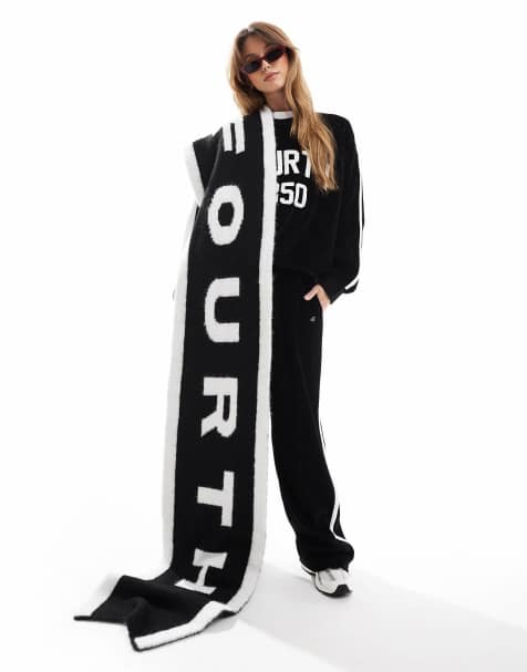 4th & Reckless x Felicia Wedin velour 1850 side stripe logo sweatshirt, joggers, and scarf co-ord in black - view 1