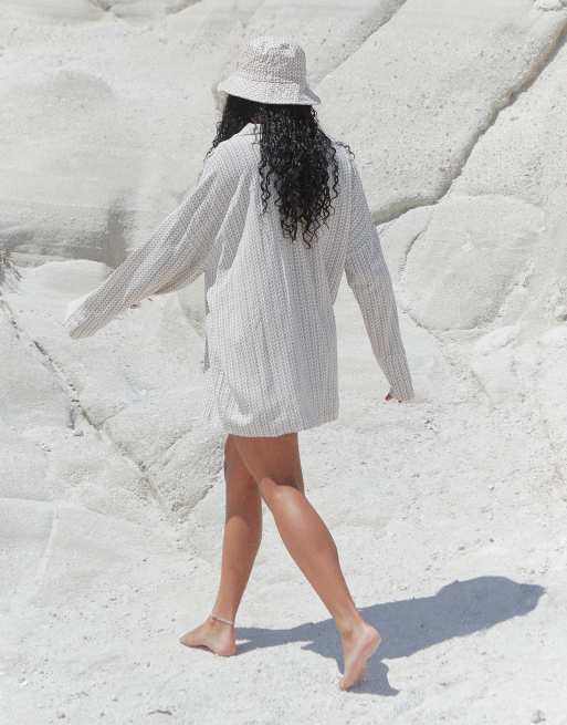 4th & Reckless x Loz Vassallo - Alice - Bucket hat van linnen in crème en wit, 2 van 4