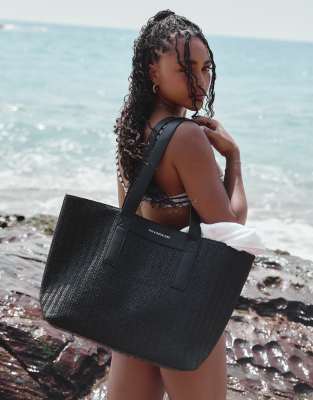 4th & Reckless 4th & Reckless x Loz Vassallo aruba raffia tote beach bag in black