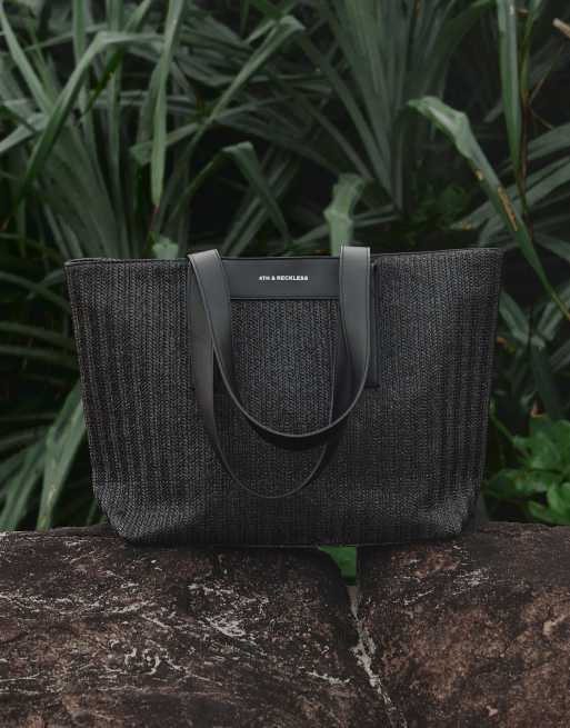 4th & Reckless x Loz Vassallo aruba raffia tote beach bag in black