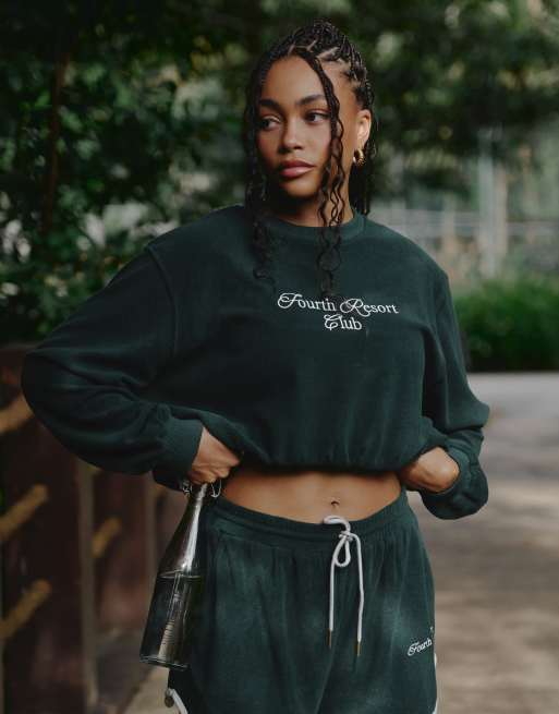4th & Reckless x Loz Vassallo – Bay – Kurzes Frottee-Sweatshirt in Grün