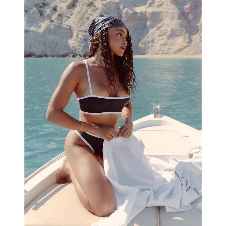 4th Reckless x Loz Vassallo Calli contrast bikini top in black and white