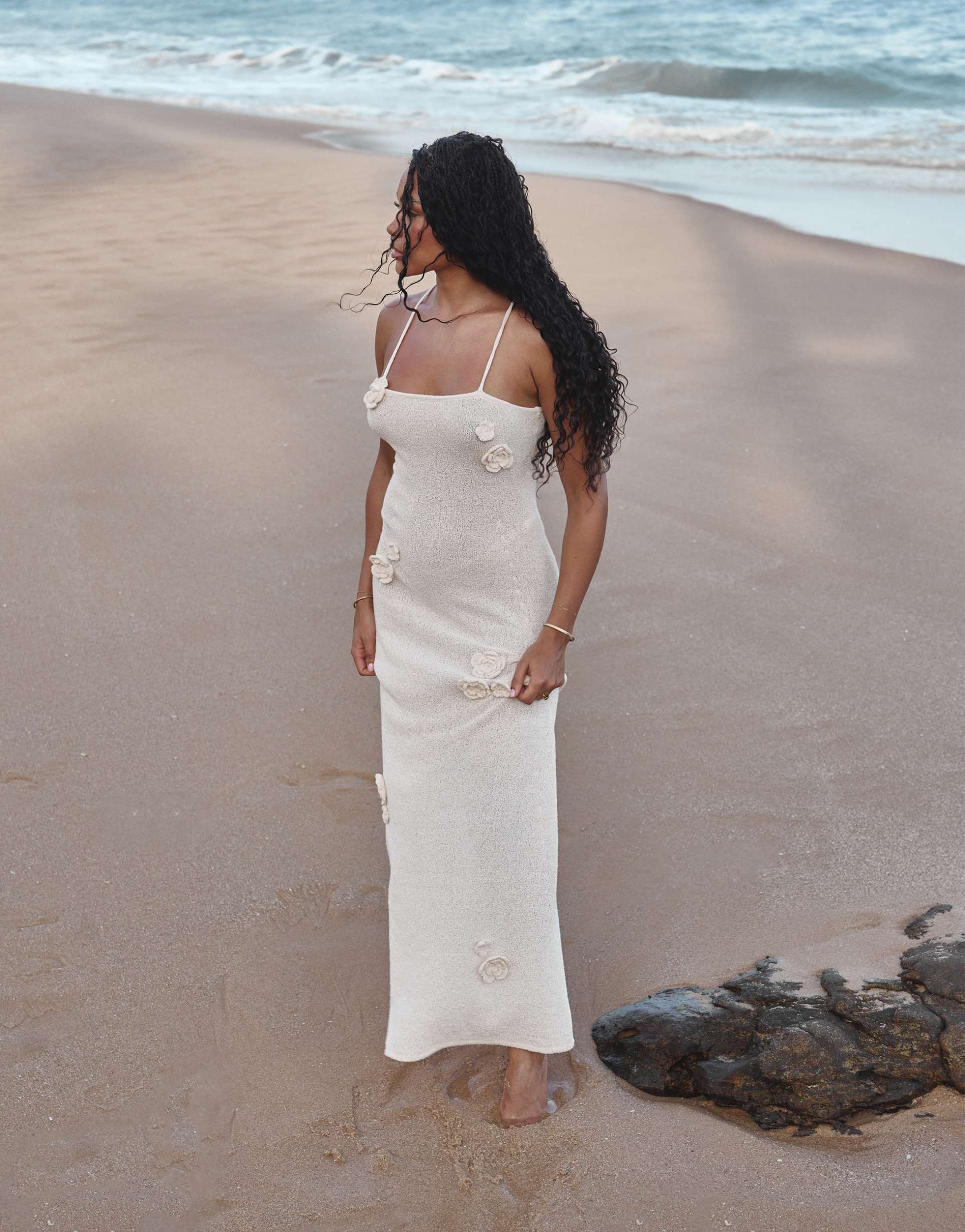 4th & reckless x loz vassallo isla sheer knit maxi beach dress in off white