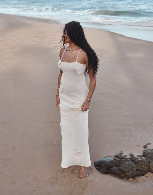  4th & Reckless x Loz Vassallo isla sheer knit maxi beach dress in off white