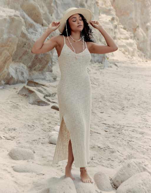4th & Reckless x Loz Vassallo – Jayde – Langes, gestricktes Sommerstrandkleid in Beige