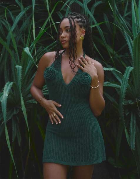 4th & Reckless x Loz Vassallo knitted mini beach dress in green - view 1
