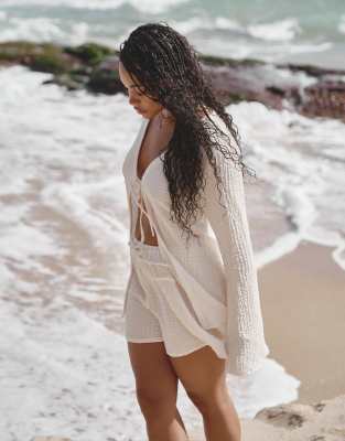 4th & Reckless x Loz Vassallo Lanai crinkle linen look beach shirt in white (part of a set)