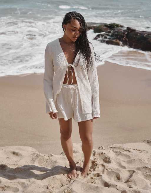 4th & Reckless x Loz Vassallo - Lanai - Short d'ensemble de plage en lin froissé - Blanc
