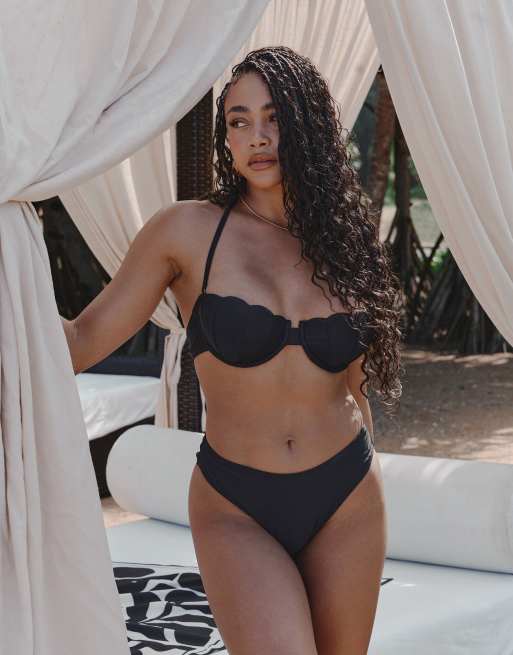 4th & Reckless x Loz Vassallo – Maui – Bikinihose in Schwarz mit hohem Beinausschnitt
