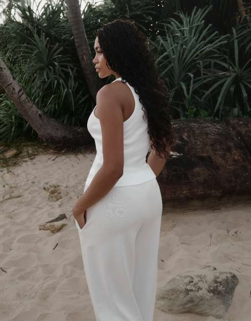 4th & Reckless x Loz Vassallo Serena branded ribbed singlet in white, 3 of 4