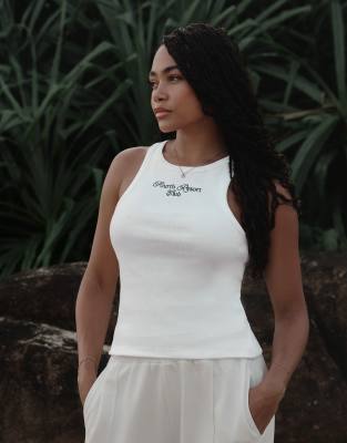 x Loz Vassallo Serena branded ribbed tank top in white