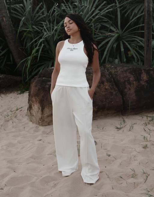 4th & Reckless x Loz Vassallo Serena branded ribbed vest in white, 2 of 4