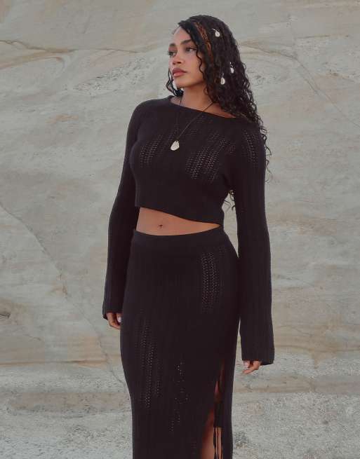 4th & Reckless x Loz Vassallo – Shannon – Svart stickad crop top för stranden, del av set