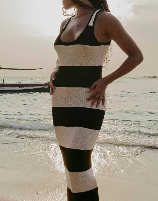 4th & Reckless x Loz Vassallo tulum knit striped maxi beach dress in black and white, 2 of 4