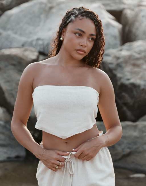 4th & Reckless x Loz Vassallo tulum multiway bandeau linen mix beach crop top in beige - part of a set