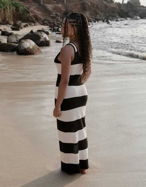 4th Reckless x Loz Vassallo Tulum Vestito da mare lungo in maglia a righe nero e bianco ASOS
