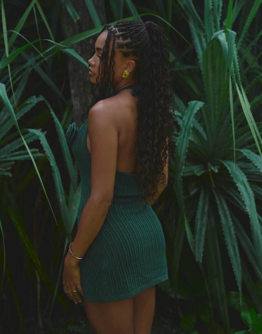 4th & Reckless x Loz Vassallo - Vestito corto da spiaggia in maglia verde, 3 di 4