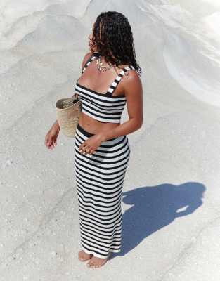 4th & Reckless X Loz Vassallo Zoe Bandeau Stripe Knit Beach Crop Top In Black And White - Part Of A Set-multi